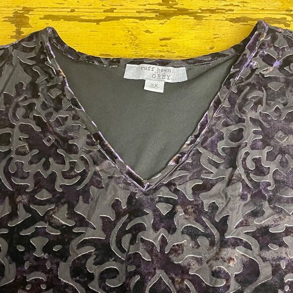 Ruff Hewn Grey Velvet Burnout Top Sz 3X Paisley Goth Witchy Whimsigoth - Picture 3 of 6